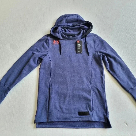 NWOT $80 Under Armour Fitted Cold Gear Hoodie Sweatshirt Mens Long Sleeve Blue - Picture 1 of 11